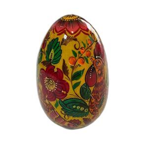 Vintage Ukrainian Pysanka Hand Painted Wooden Easter Egg Petrykivka Style Floral